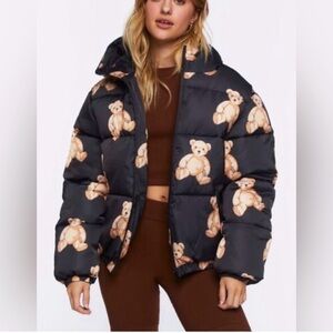 🧸 Black Teddy Bear Puffer Jacket